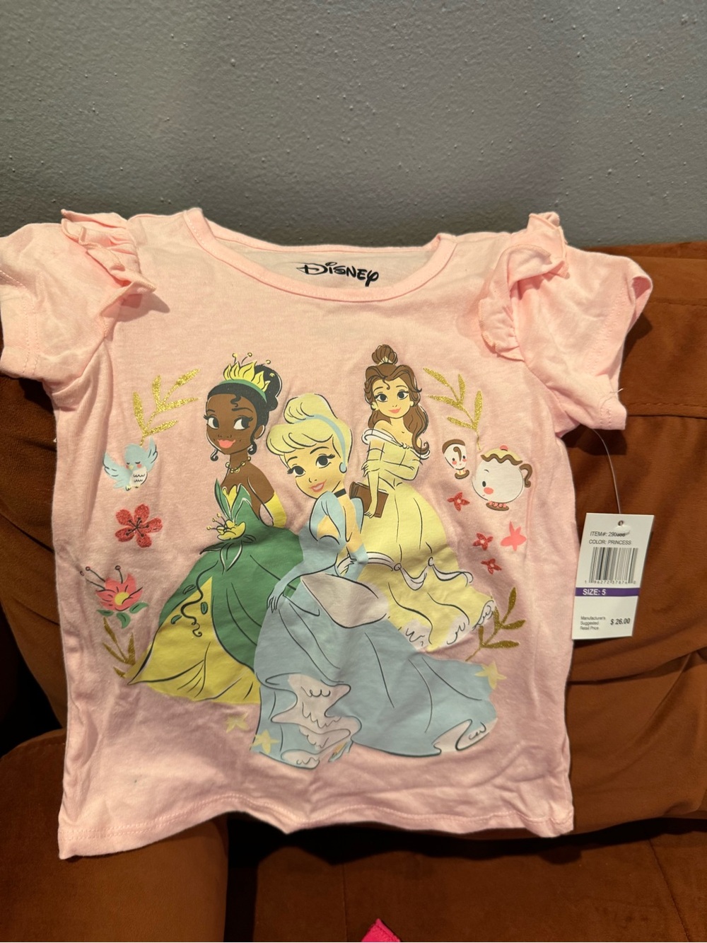 Disney Pink Girls' Princess Graphic Tee with Ruffle Sleeves